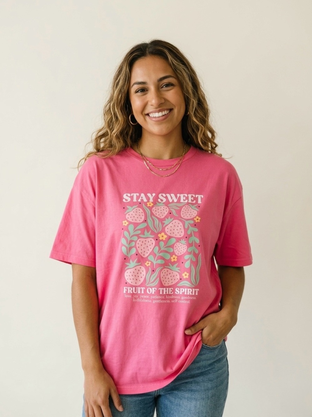 EUC Purchased 4rm @slo515 “Stay Sweet🍓Fruit Of The Spirit Graphic Tee” Pink🩷LRG